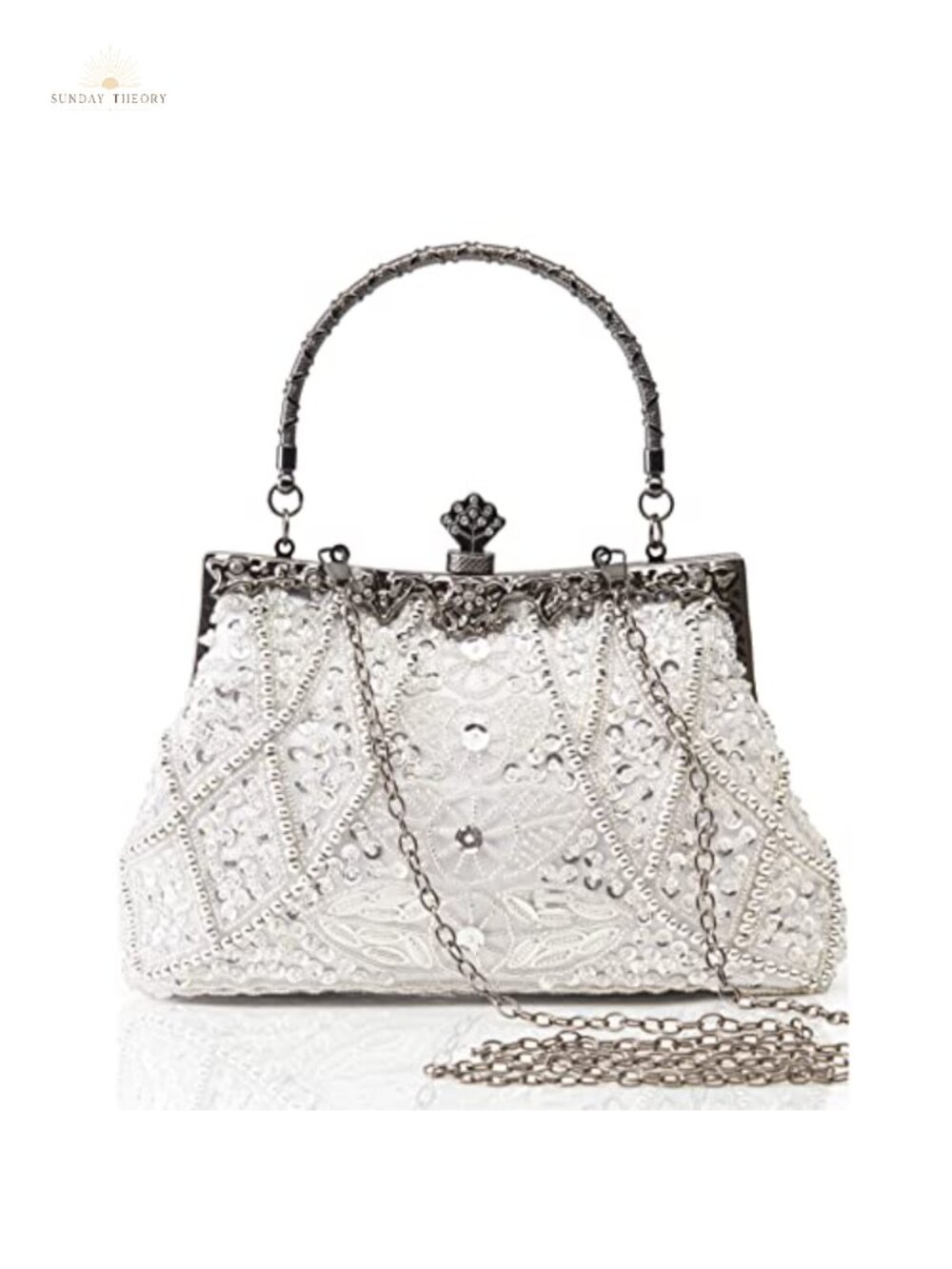 Vintage Beaded Sequin Clutch Evening Bag, Rhinestone Flapper Purse with Faux